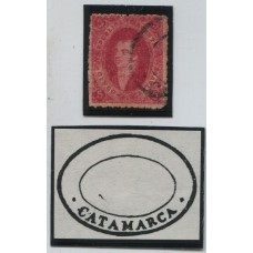 ARGENTINA 1866 GJ 26Ab RIVADAVIA 5ta TIRADA ESTAMPILLA CON VARIEDAD PAPEL APERGAMINADO u$ 90 + MATASELLO CATAMARCA